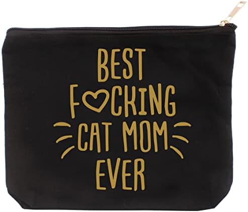Niuda-Li Melhor mamãe de gato FCKing Ever Ever Makeup, bolsa de cosméticos de ouro preto ， Presente para Mãe Cat, Mulheres,
