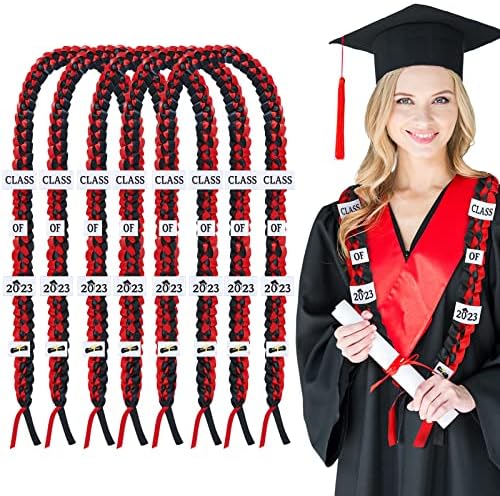 6 pacotes 2023 Fita de graduação Classe de les de 2023 Double Braided Ribbon Leis Graduation Colar 2023 Grad Borderyer Patches Gretos de graduação para a cerimônia da escola College High School