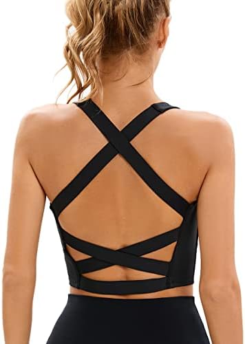 Yudesen Sports Bras for Women, Sexy Cross Cross Back Bolded Strappy Sport Bra Yoga Bra para mulheres Tampas de treino