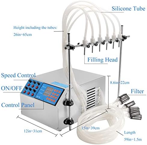 Hanchen 6 Máquina de enchimento de líquido de cabeça Bomba de preenchimento de controle digital elétrico 4L/Filtro de garrafa de cabeça para óleo MCT, leite, bebida, água, suco, óleo essencial