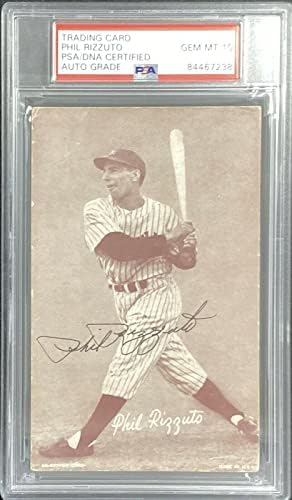 Phil Rizzuto assinou 1947-1966 exibe cartão postal Yankees Auto PSA/DNA GEM MT 10 - MLB CUTATATATURES