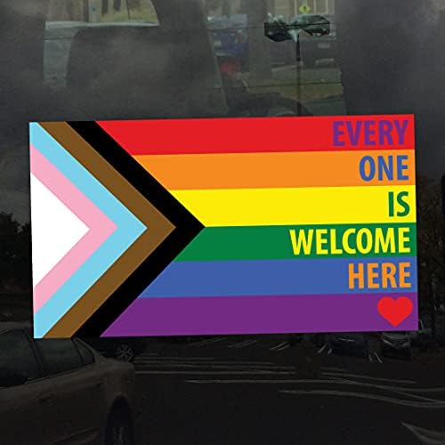Arco -íris, cada um é bem -vindo aqui Bandeira do Progresso Pride LGBTQ POC Transgênero - Janela estática vibrante