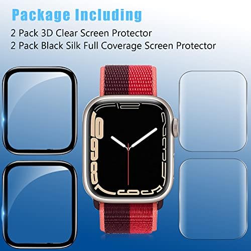 ANBZSIGN [4 Pack Apple Watch Series 8 / Série 7 45mm com [2 pacote] Protetor de tela de borda curva de vidro transparente 3D e [2 pacote] vidro temperado de borracha macia com tampa completa.