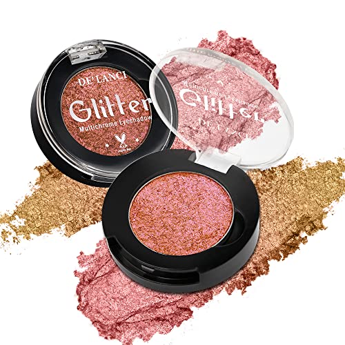Glitter Multicromo Holography Shimmer Shimeshadow Pink marrom, paleta de maquiagem de sombra de camaleão de'lanci, acabamentos multi-reflexivos, mudanças intensas de cores, veganas, livres de talco…