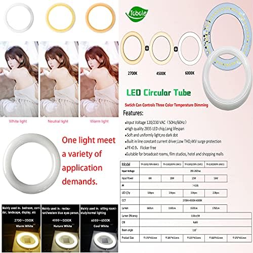 TOBOLE Ajuste a lâmpada circular de LED T9 LED, 11,8 polegadas de 1760lm de lâmpada de circuito LED, lâmpada de capa de 16W de 16W para lâmpada circular fluorescente, desvio para o lastro necessário