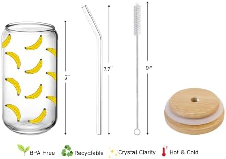 Copa pop-art da Bodega Republic Banana, copo, xícara de café gelada, tampa de bambu, copo bebendo 12 onças, copo em forma de lata de cerveja, jarro de pedreiro, presente de banana, xícara de estética, chá gelado