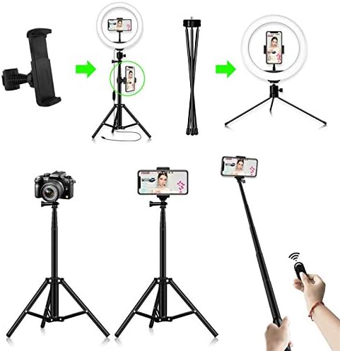 Selfie Stick, Selfie Stick Tripé, Luz de Anel de Selfie de 10 polegadas, com Tripé e Phone Ajustável, para transmissão ao vivo/maquiagem/gravação/fotografia
