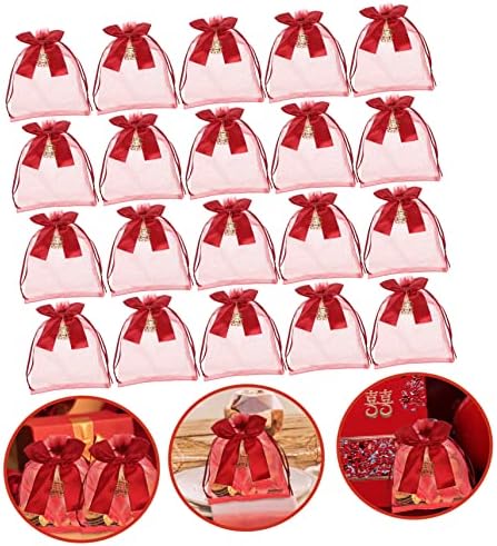 Hanabass 20pcs Bags pequenos brincos vintage de arco de brecha vermelha para doces de presente para doces - Favorias de casamento
