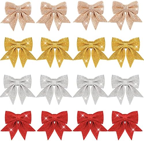 8 PCs Glitter Gold Rose Greaths Sexões de arcos de Natal para decorações, 5,5 pol.