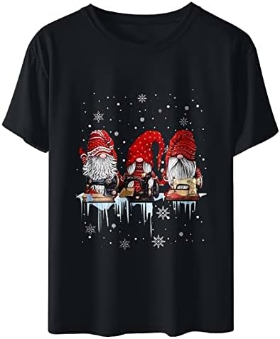 ZL Geqinai Christmas T-shirts Womens Xmas Print Shirts Holida Manga curta Tops Tees Loose Crewneck Athletic Gym T-