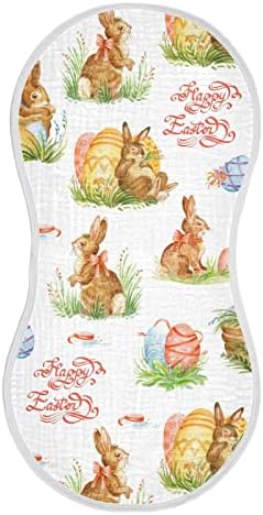 Yyzzh Easter Rabbit Eggs Spring Bunny Muslin Burp panos para bebê 1 pacote algodão babador