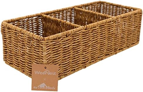 MyHomebody Wicker Basket com 3 compartimentos | Cestas tecidas para organizar | Cesto de armazenamento, cesta de tanques do banheiro | Contra -organizador do banheiro, organização do quarto | Tan, 1pc