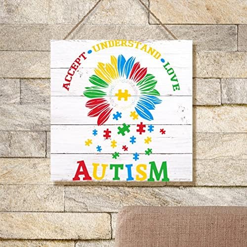 Puzzle Autism Sunflowers aceita amor Decoração de parede Autismo Consciência de madeira SIGN PLACA AUTISMO PEXTO PEQUENO DE PEXHO