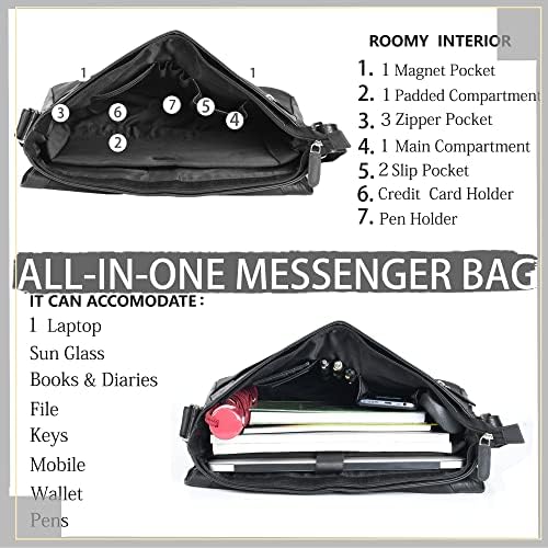 Levogue Bag Genuine Leather Messenger para homens e mulheres - bolsa de laptop de 14 polegadas para o escritório