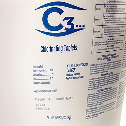 C3 3 '' Tabilos de cloro estabilizados para piscina e spa, embrulhados individualmente, dissolução lenta, 50 libras, 204550