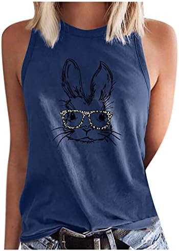 Tampa do tanque de Páscoa feliz para mulheres coelhos de coelho camisas de colete redondo camisetas casuais camisetas de camiseta regular