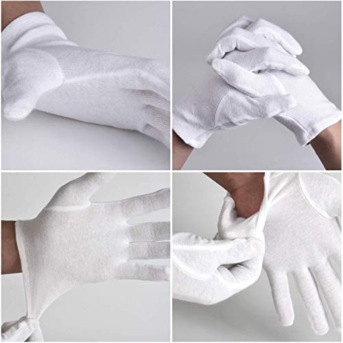 Luvas de algodão, 6 pares de luvas de algodão branco para mulheres de mãos secas eczema - Luvas de inspeção de jóias