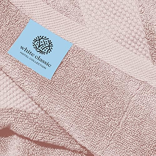 Toalha de banho rosa clássica clássica branca e toalhas de banho brancas de luxo | 4 Pacote toalhas de mão de luxo |