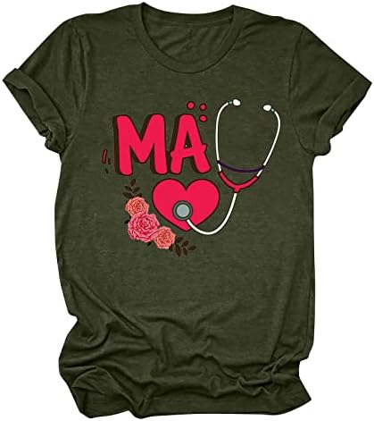 Camisetas gráficas femininas camisetas fofas tops tops de verão casual manga curta redonda no pescoço de enfermeira enfermeira
