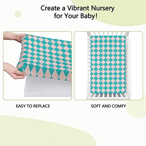 Folhas de mini berço com temas geométricos, lençóis portáteis de mini berço lençóis de colchão de colchão para meninas para menina ou menino, 24 x38, lilás turquesa