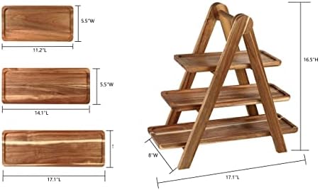 3 Plates de bandejas de madeira de bandejas de madeira em camadas de madeira Platters Charcuterie Setting para festa entretenimento