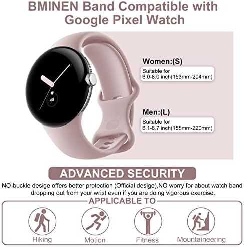 As bandas de Bminen são adequadas para o Google Pixel Watch Band, Soft Silicone Wrist Mulher Men Men Wateropers Sport Strap Band para