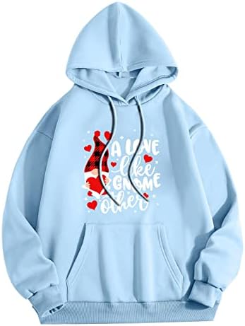 Hoodies for Women Tops fofos Blusa de manga comprida um amor como o gnomo outro ditando o pulôver gráfico do coração encapuzado