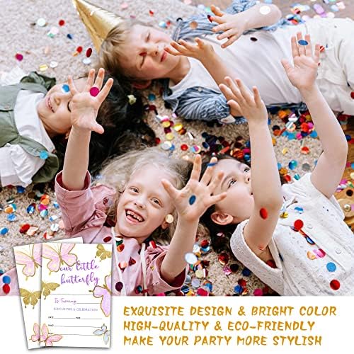 Convites de aniversário de borboleta com envelopes - Primeiro cartão de convite de festa de aniversário para meninas