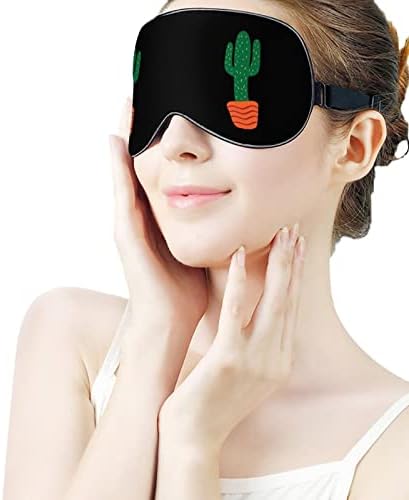 Máscara de olho de sono impressa em cactos fofos cobertura de olhos vendados com cinta ajustável Night Travel Tickade