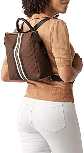 Fossil feminina Parker Faux Leather Convertible Small Backpack bolsa de mochila, impressão de assinatura preta/marrom