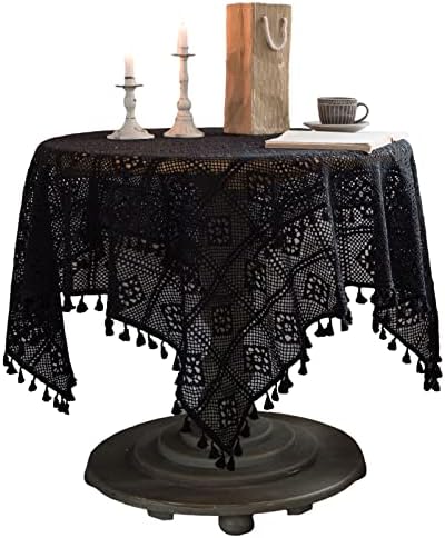 Tocada de mesa de renda de crochê Apott com tampa de mesa redonda para jantar na cozinha decoração de festa de casamento preto
