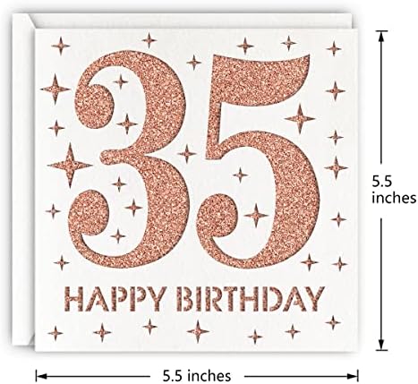 Cartão de aniversário de 35 anos de ouro rosa, laser cortado de glitter mulher 35 presente de aniversário para esposa, irmã