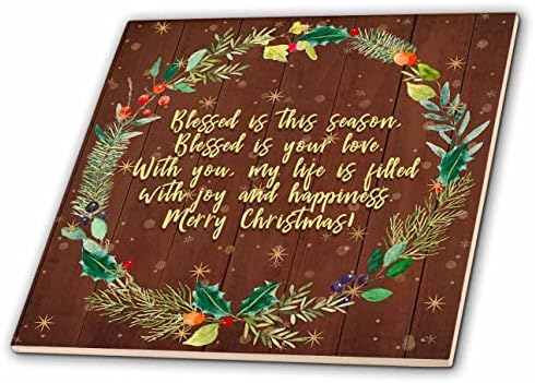 Imagem de 3drose de tábuas de madeira, coroa floral, texto de parabéns de Natal - telhas