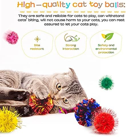 47 peças Cat Toy Springs Balls Conjunto Inclui Mylar Crinkle Cat Toy Toy Balls Color Tinsel Pom Pom Balls Cat Toys Spring Ball Plástico Bola com Bell Cat Spring Tube Toy for Cat Kitten, 6 Styles