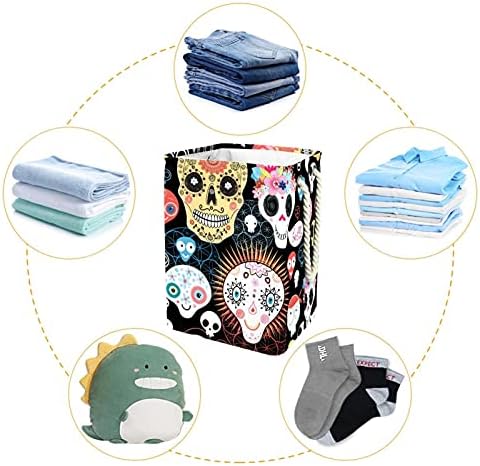 Inomer Skull fofo Grande lavanderia cesto cesto de roupas prejudiciais à prova d'água para organizador de brinquedos de roupas, decoração para banheiro do quarto