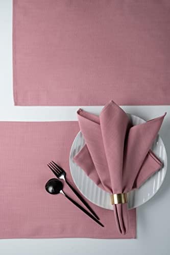 D'Moksha reciclado Placemats Placemats, conjunto de 4, rosa blush 13 x 18 polegadas, linho Placemats de pano de linho feitos