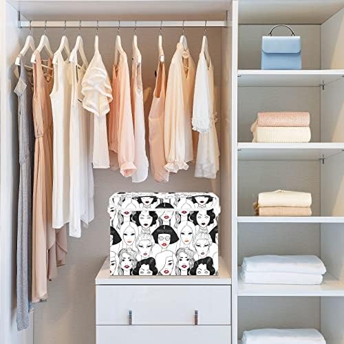 Cataku engraçado caixas de armazenamento em preto e branco com tampas de tecidos grandes cestos de cubo de recipiente de armazenamento com alça de caixa decorativa para organizar as prateleiras de roupas
