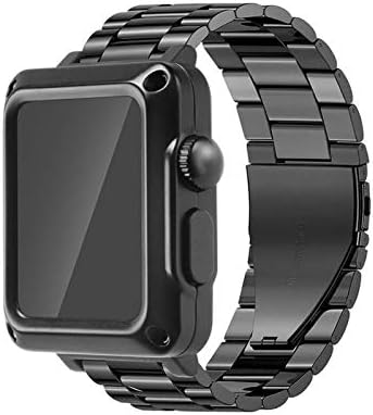 Caixa de correia de aço azanu para Apple Watch 7 6 SE 5 4 3 SE Mod de aço inoxidável para iwatch 44mm 42mm 38mm 40mm Case de metal de luxo e capa de proteção contra banda