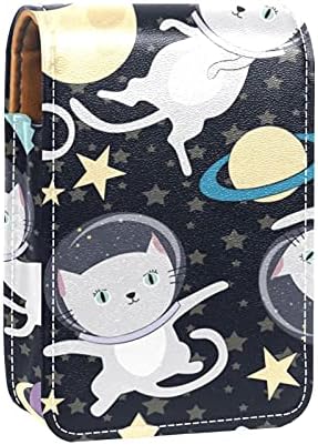 Caixa de batom de maquiagem portátil para viajar, Cute Galaxy Universe Cats Mini Batom Storage Box com espelho para mulheres