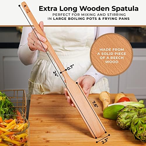 Paddle de madeira extra -longa de 24 - Paddle de madeira de faia de mão longa - Cajun Cooking Mixing & Brewing Big