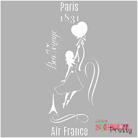 Estêncil - Bon French Bon Voyage Eiffel Tower Paris Melhores estênceis de vinil grandes para pintar em madeira, tela, parede, etc. Multipack | Material de cor branca de grau Ultra Show de grau