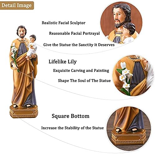 Saint Joseph com estátua religiosa de resina infantil, estatuetas de São José Católico de 8 polegadas, presentes religiosos pintados à mão coloridos, adequados para decoração religiosa, coleção e uso doméstico