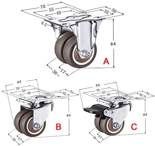 Oitto 1,5 pol/40mm de rodas de borracha de roda dupla rodas giratórias rodas, rúpor