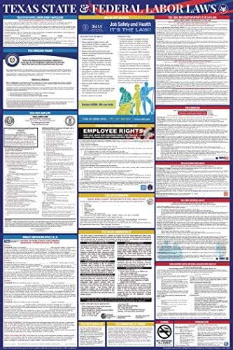 2023 Texas State e Federal Combo Complete All -in -One Lei do Trabalho Poster - Compatível da OSHA - 26 X39 à prova d'água com revestimento UV à prova d'água