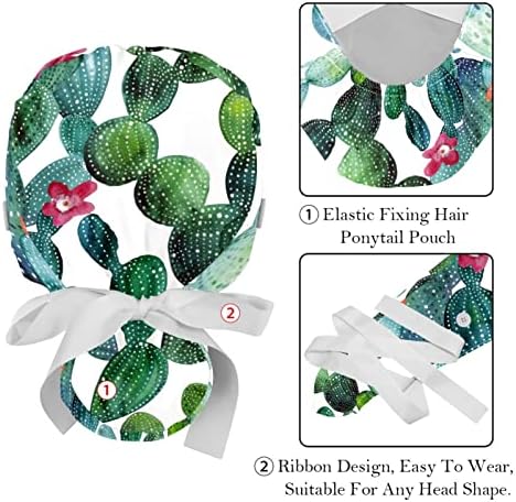 Cactu Bloomming Floral Working Cap com Button & SweatBand 2 Packs Reutilizável Cirurgia Cirurgia Chapé