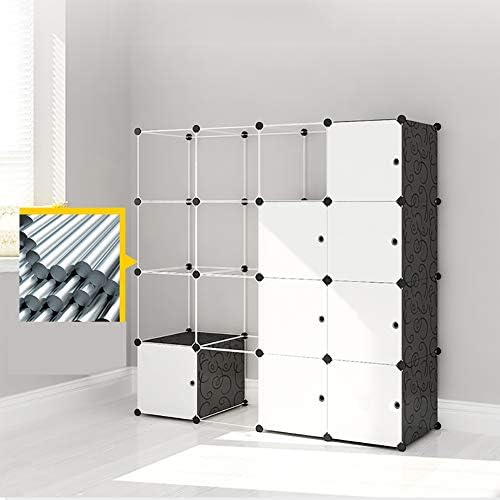 Armário de roupas portáteis, manobra modular Crescedor Rack Rack Rack Storage Organizador do quarto Móveis de DIY, 8 cubos-brancos L75 × W47 × H147cm