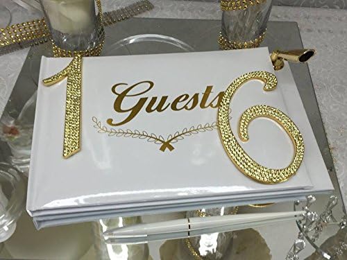 Livro de visitas Sweet 16 Signature With Gold Rhinestone Número 16 com caneta