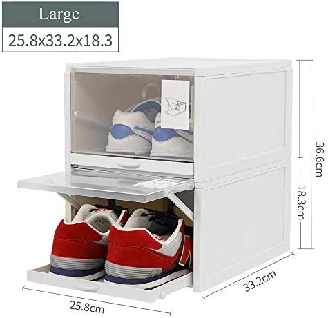 Certificação de segurança Dacun 10pcs caixas de sapatos de retirada, caixa de sapatos em estilo de gaveta, organizador de armazenamento de sapatos empilhável, gabinete de sapato modular de tamanho grande, copo de sapato de plástico transparente, caixa de sapatos de plástico transparente
