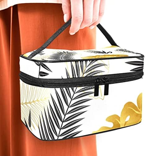 Sacos de maquiagem de folhas tropicais de ouro preto Bolsa de maquiagem de maquiagem para mulheres e meninas