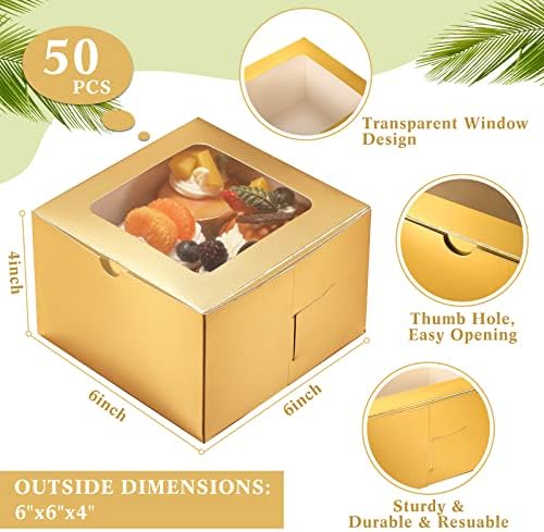 50 PCS Bakery Boxes com janela 6 x 6 x 4 polegadas caixas de biscoito pequenas caixas de tratamento caixas de pastelaria mini caixas